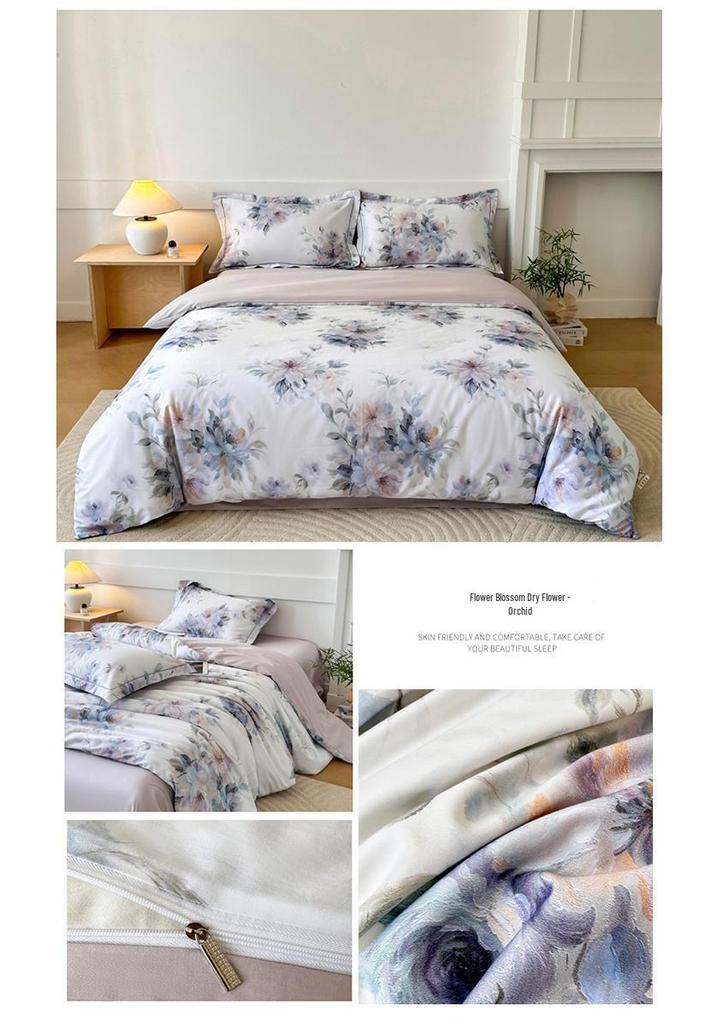 60s Long-Staple Cotton Digital Print 4-Piece Bedding Set with Duvet Cover, Bed Sheet, and Gift Bag