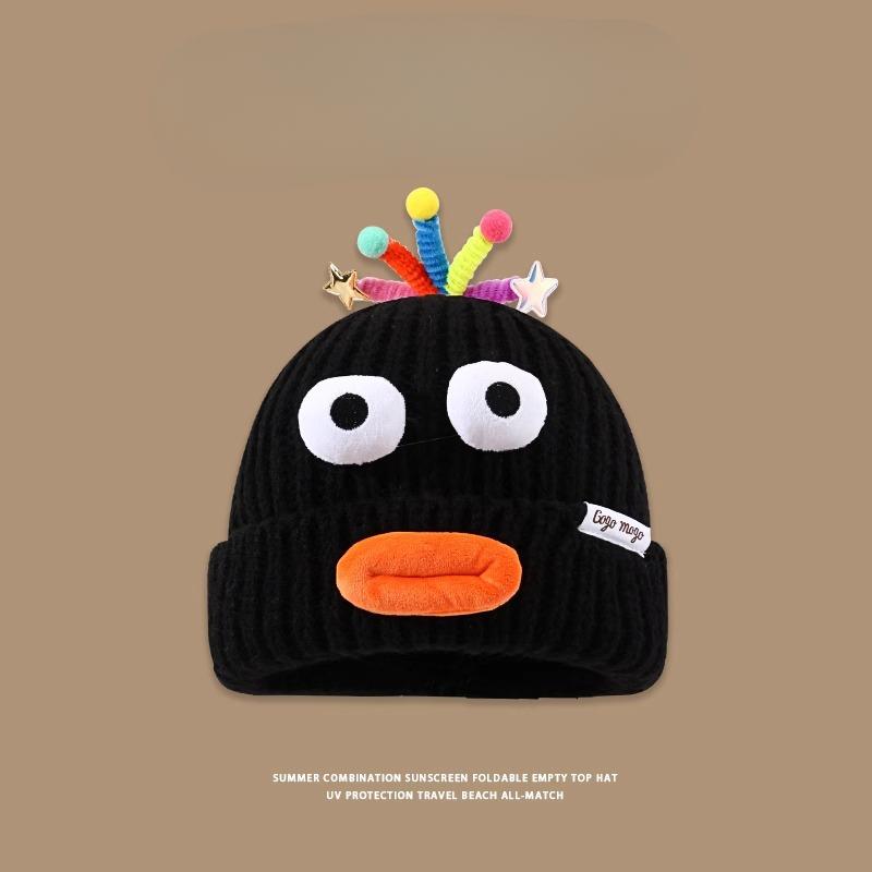 Hat Girl Ugly Cute Funny Cartoon Sausage Mouth Wool Hat Winter Warm Cute Big Head Knit Ear Protection Hat Trend