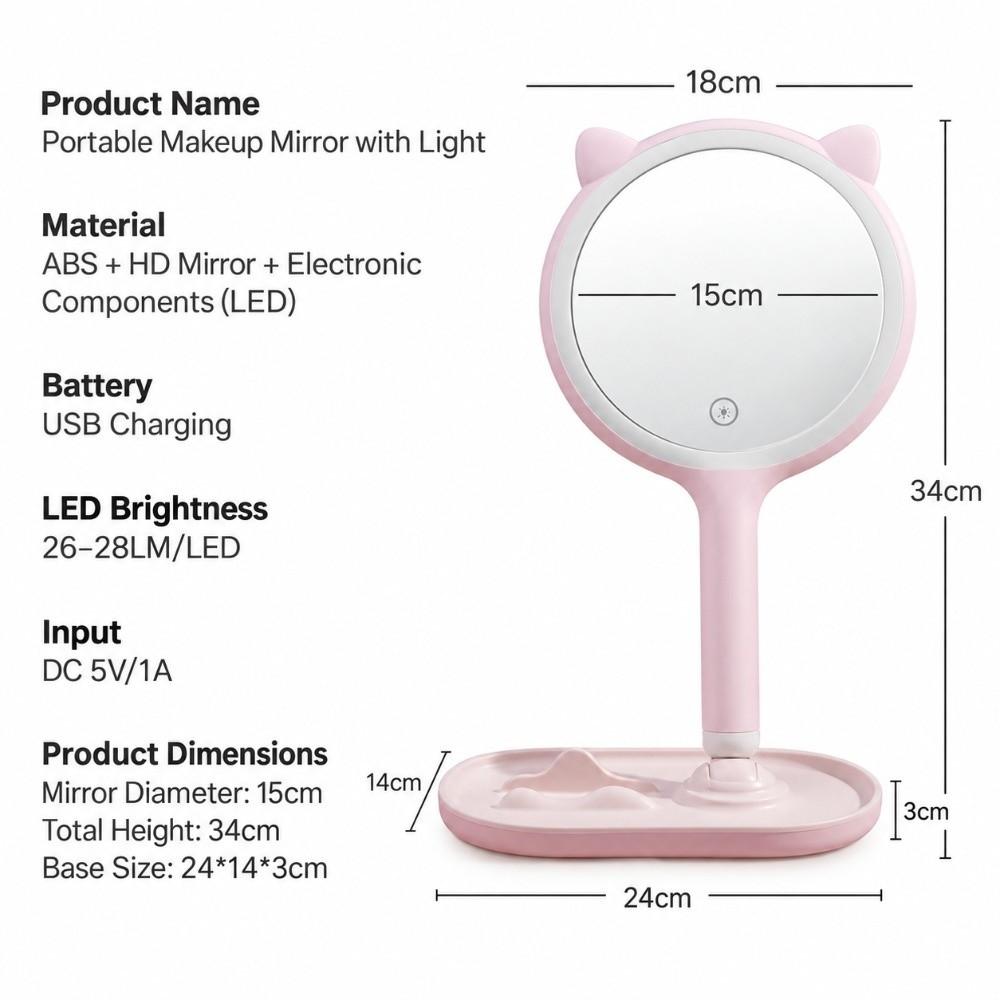 Rechargeable LED Makeup Mirror Touch Control Cosmetic Mirror Lighted Vanity Mirror Desktop