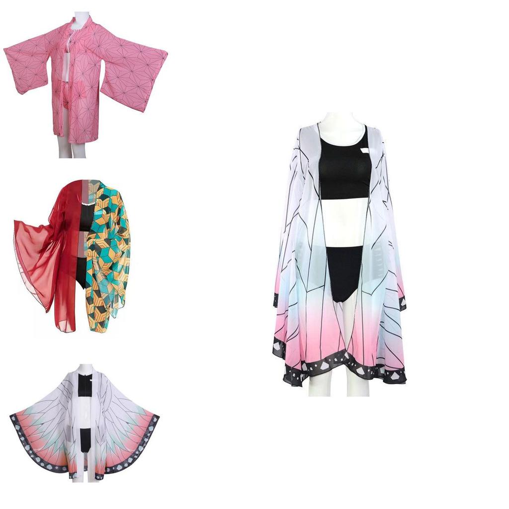Ensemble de Maillot de Bain Bikini Mode Demon Slayer Kimetsu No Yaiba avec Cape Élégante pour les Fans d'Anime