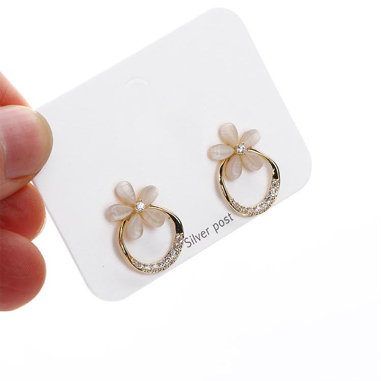 S925 silver needle opal stud earrings femininity geometric love premium earrings ins style Korean earrings collection