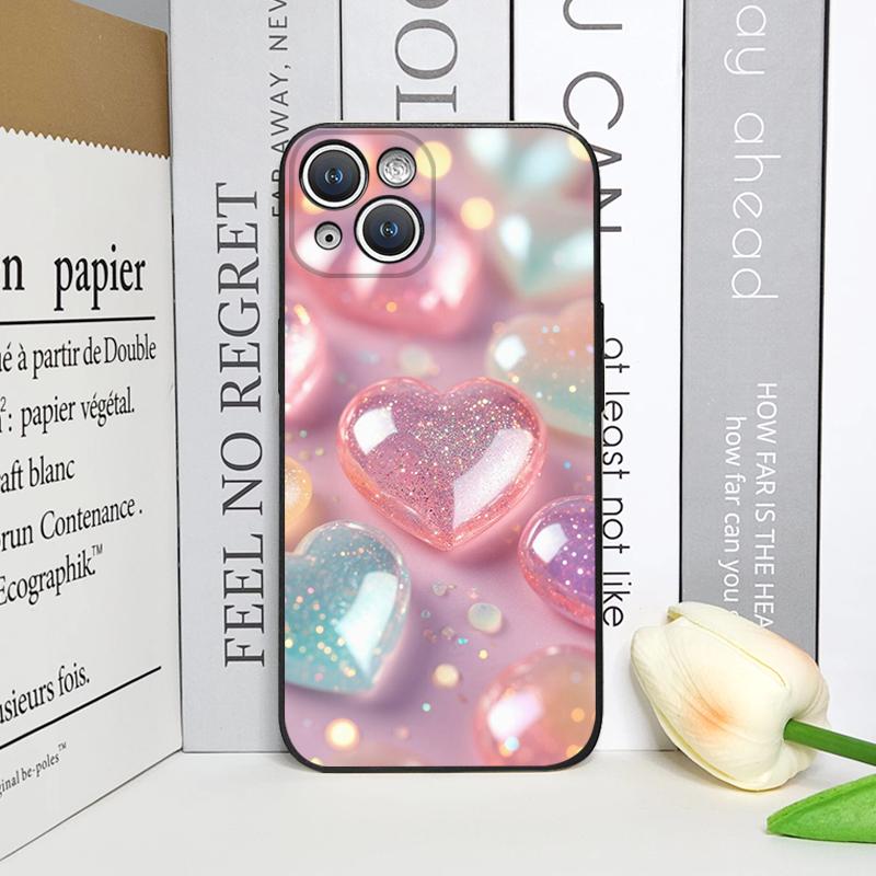 Stylish Pink Heart-Shaped Crystal Phone Case for iPhone 17 16 12 11 14 Plus 13 14 15 Pro Max 12 13 Mini X XS MAX XR Soft Covers