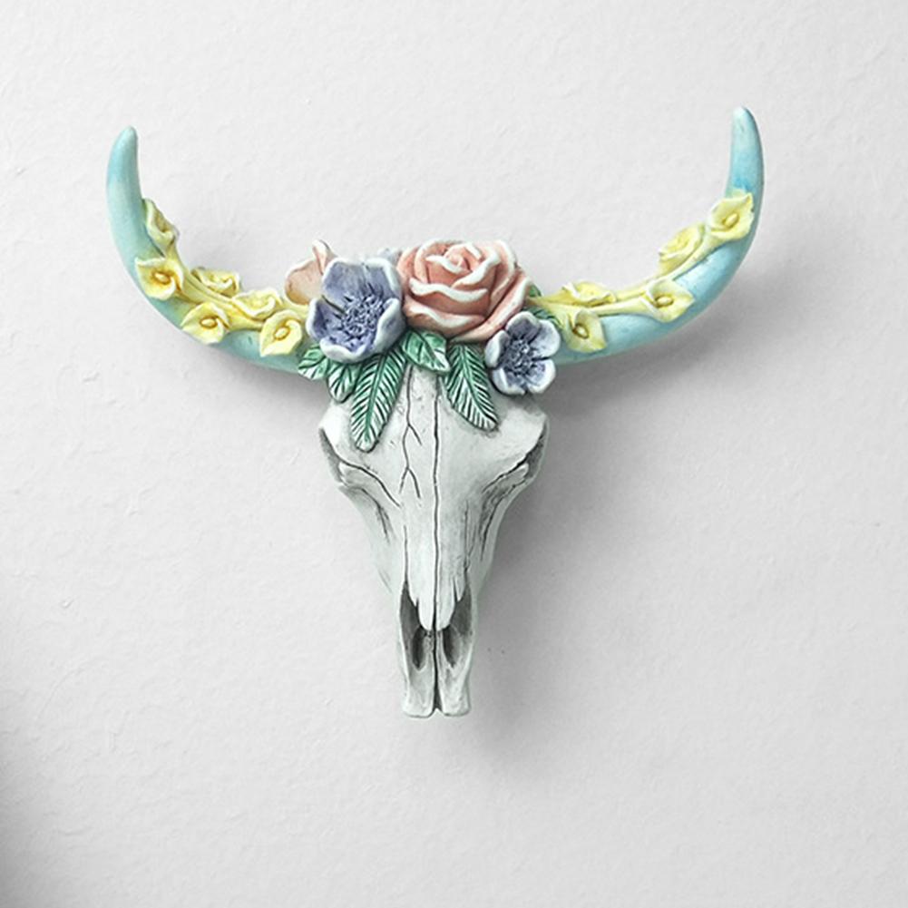 Rinder Schädel Weißer Ochsenkopf Ornament Sukkulenten/Blume Rose Harz Tierfiguren Handwerk Skulptur Haus Garten Dekorationen