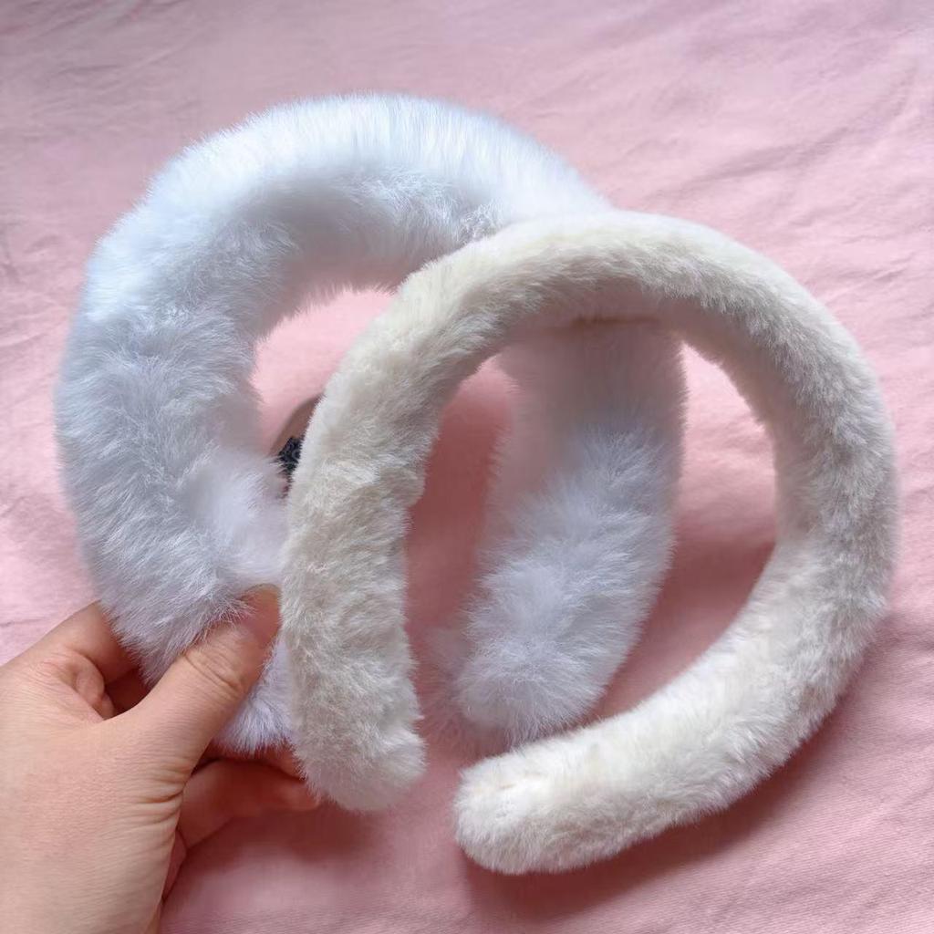 TikTok Style Plush Faux Rabbit Fur Headband for Women - Cute, Wide Base Hair Accessory for Face Washing