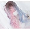 Harajuku Style Lolita Wig, Long Curly Two-Tone Wig (Blue & Pink), Heat-Resistant Cosplay Wig for GAL, Gothic Lolita, Party, Daily Wear, 54cm