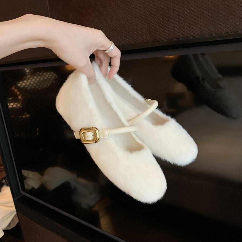 Wool version~ ballet style with inner height increase Mao Mao shoes Mary Jane single shoes women's winter leather cotton shoes snow shoes