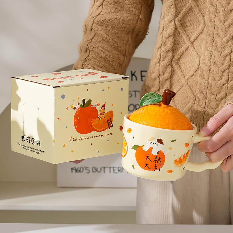 High-Value Ceramic Cup With Lid, Cute Office Couple Water Cup Gift Box, Creative New Year'S Souvenir