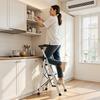 3 Step Ladder, Folding Step Stool with Wide Anti-Slip Pedal and Comfort Handgrip, 150 kg Capacity Portable Aluminum Stepladder, Multi-Use for Kitchen,