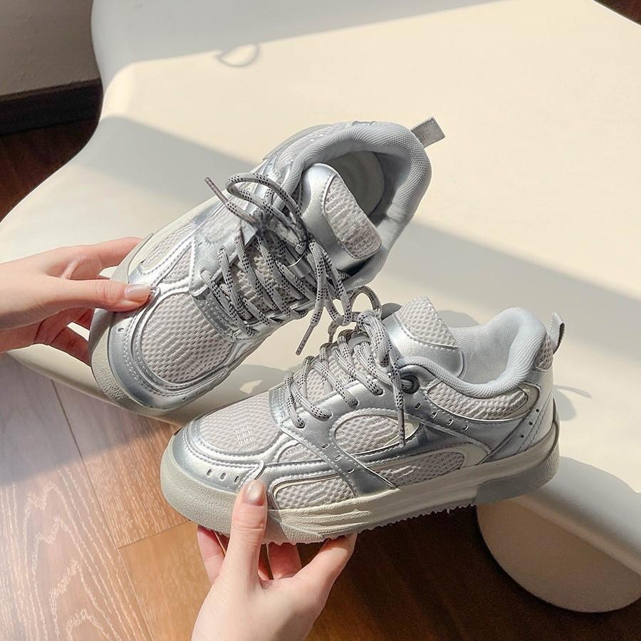 

2025 niche design sensory training shoes mesh breathable white shoes factory versatile student shoes sports and leisure shoes 40 срібний