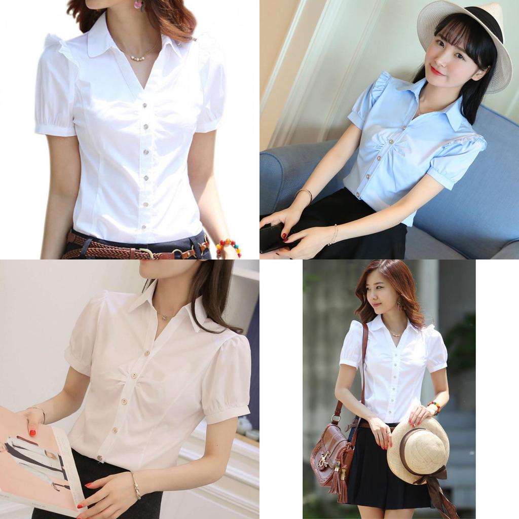 Womens Business Shirt Vneck Short Sleeve Cotton Blouse Office Wear For Spring Seasons