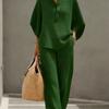 2026 European and American Cross-border Women's Clothing Casual Loose Breathable Solid Color Button-up Shirt Top Wide-leg Pants Set Summer