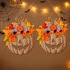 With Bow Artificial Fall Pumpkin Floral Wreath Harvest Maple Leaf Hanging Plaque  for Outdoor Use