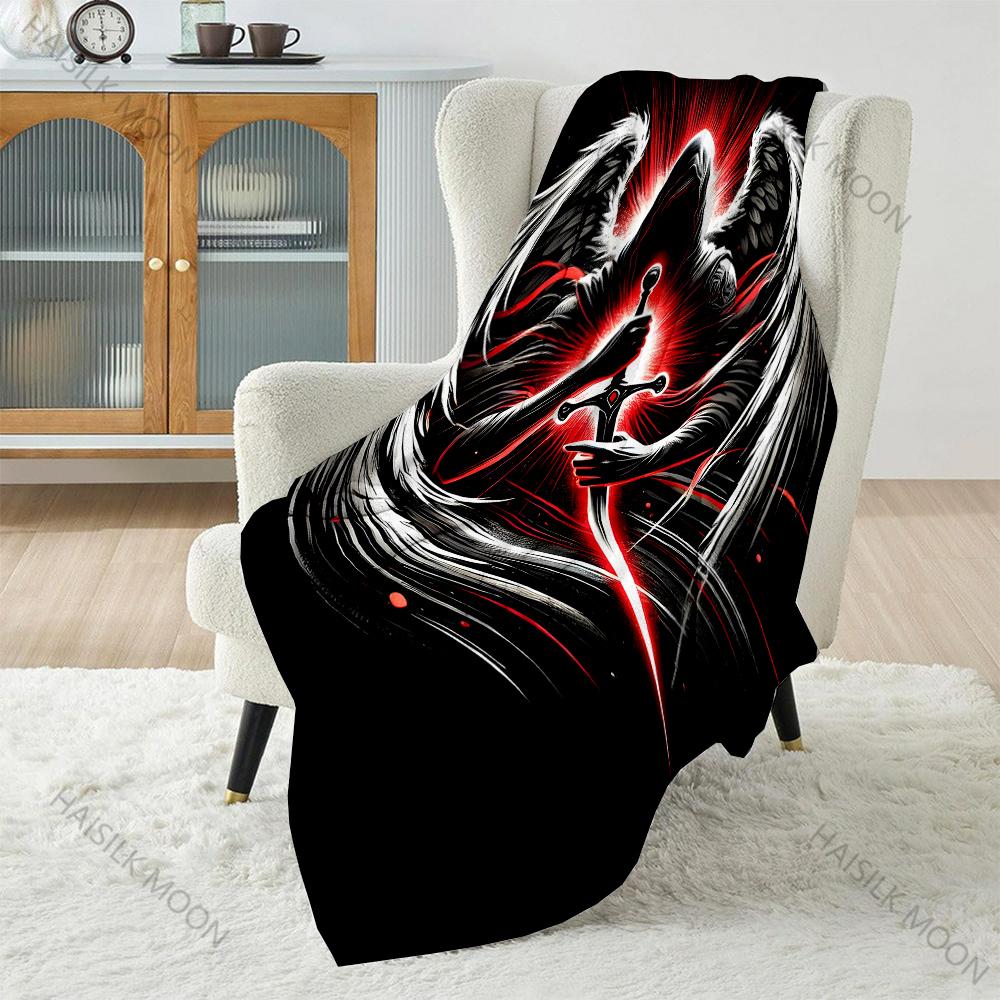 Multi-size Dark Angel with Sword. Pattern Blanket Flannel Material Soft Warm for All Seasons, Home Outdoor Camping Picnics RV