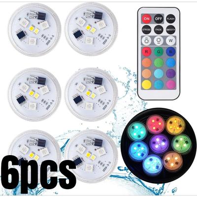 LED-Tauchleuchten mit Fernbedienung, 6 Mini-RGBW-Poolleuchten, wasserdichte Teichlichter, Unterwasserleuchten, geeignet für Vasen