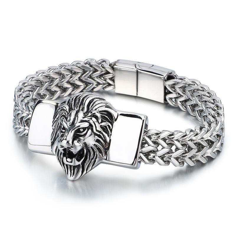 New Men's Retro Lion Head Stainless Steel Bracelet