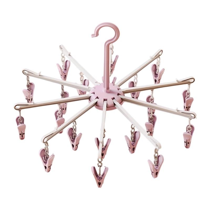 

20 Clips Sock Hanger with Compact Foldable Design Practical Plastic Laundry Drying Rack for Indoor Outdoor Use рожевий