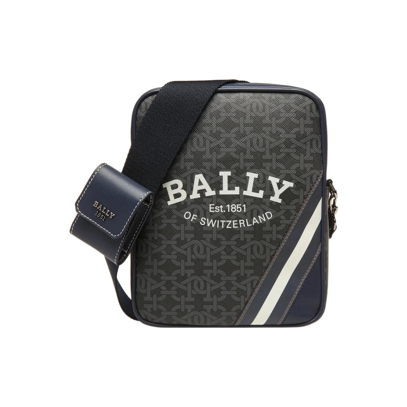 

Bally Bhenn 16 Classic Monogram Zipper Closure Leather Shoulder Crossbody Bag Men bags Black 6301799 Basic Set (Bag+Dust Bag)