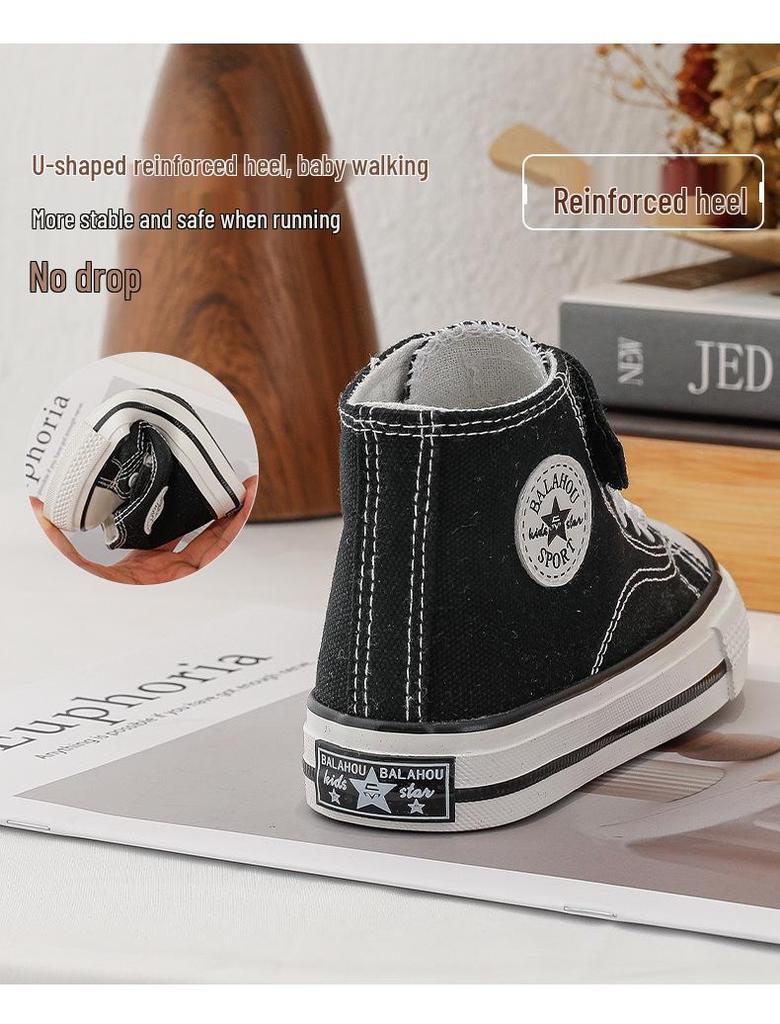 Spring/Autumn Canvas Velcro High-Top Shoes for Toddlers - Unisex Skate & Sports Shoes