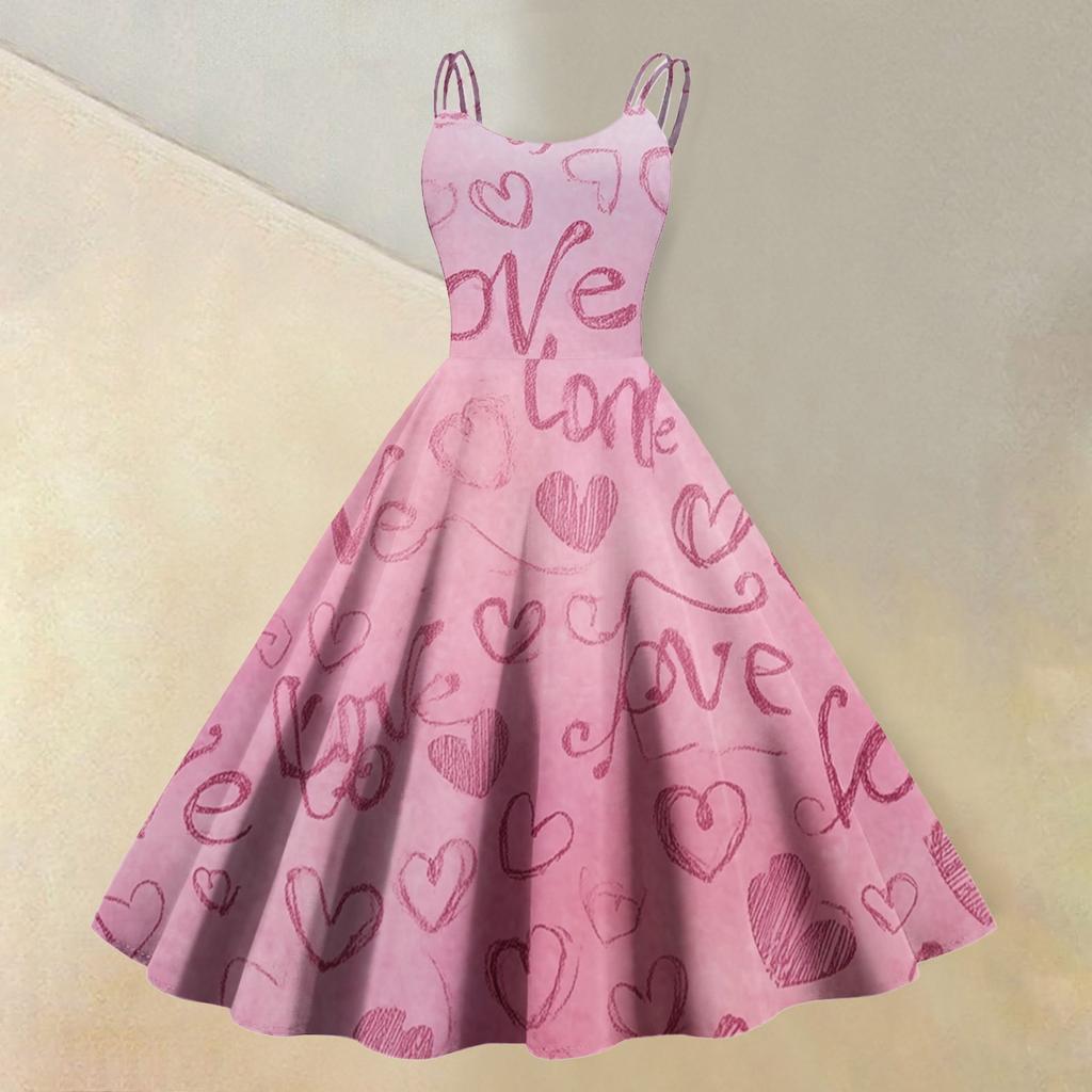Women's Valentine's Day Love Heart Print Sexy Off Shoulder Vintage Dress