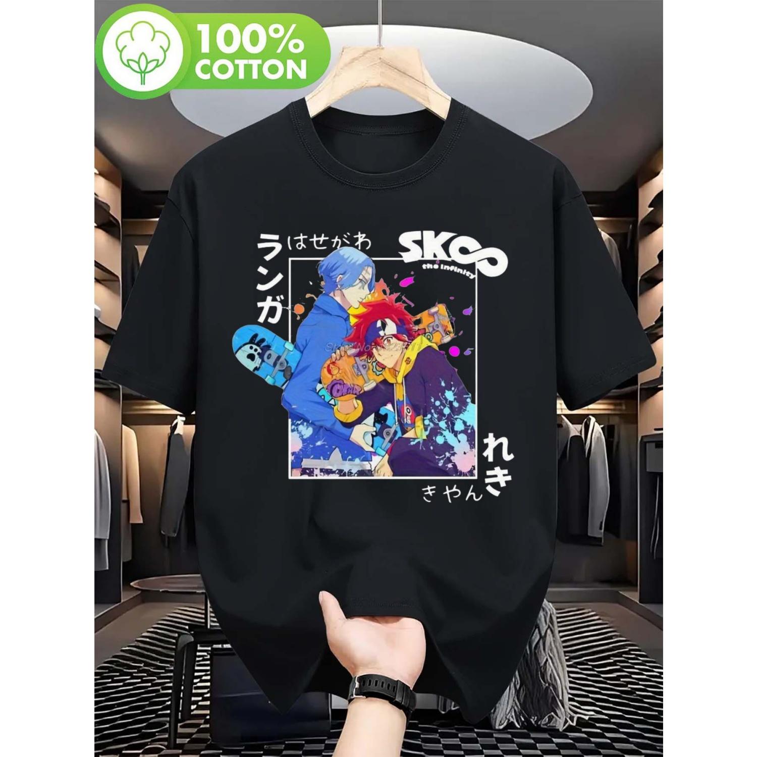 

2026 New Year Mens Plus Size Anime Pattern Tshirt Heavy Cotton Skateboard Character Print Retro Harajuku Street Style Shirt XXXXXL