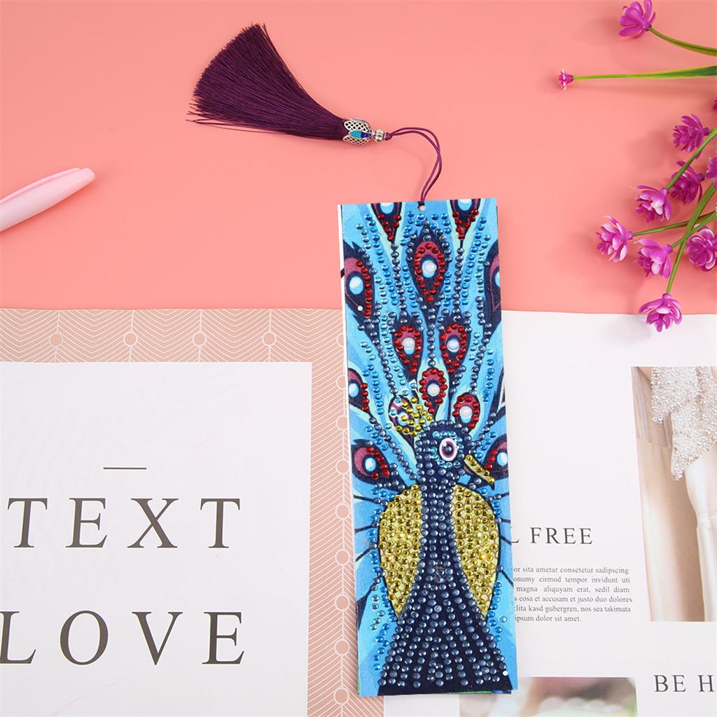R-M035-052 Spot Crystal Peacock Leather Bookmark DIY 5D Diamond Painting Bookmark