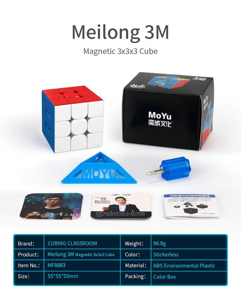 MoYu Meilong 3M Magic Cube, Magnetic Stability, Stickerless, Brain Training, Smooth Rotation, Professional Grade, 3x3 [Used]