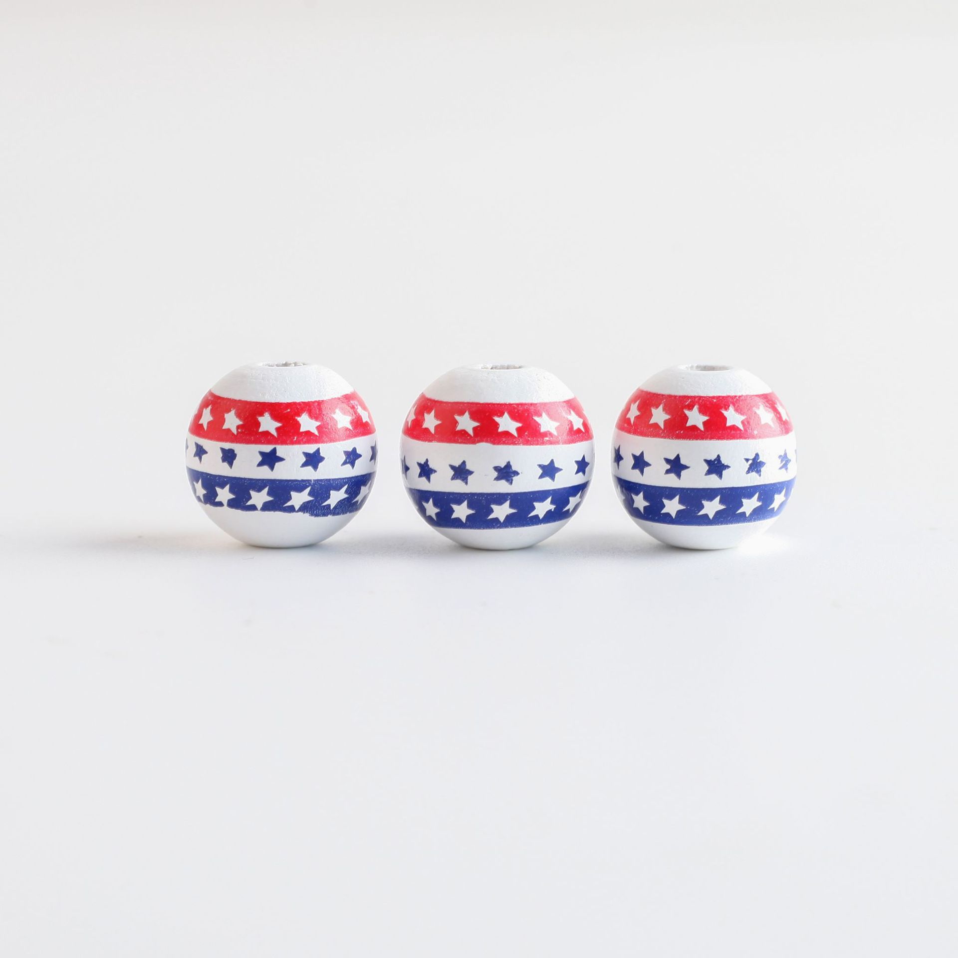 

Colorful Kid s Loose Beads Independence Day DIY Crafts Jewelry Custom Accessories 2PCS American Flag Print Wooden Beads Round Beads