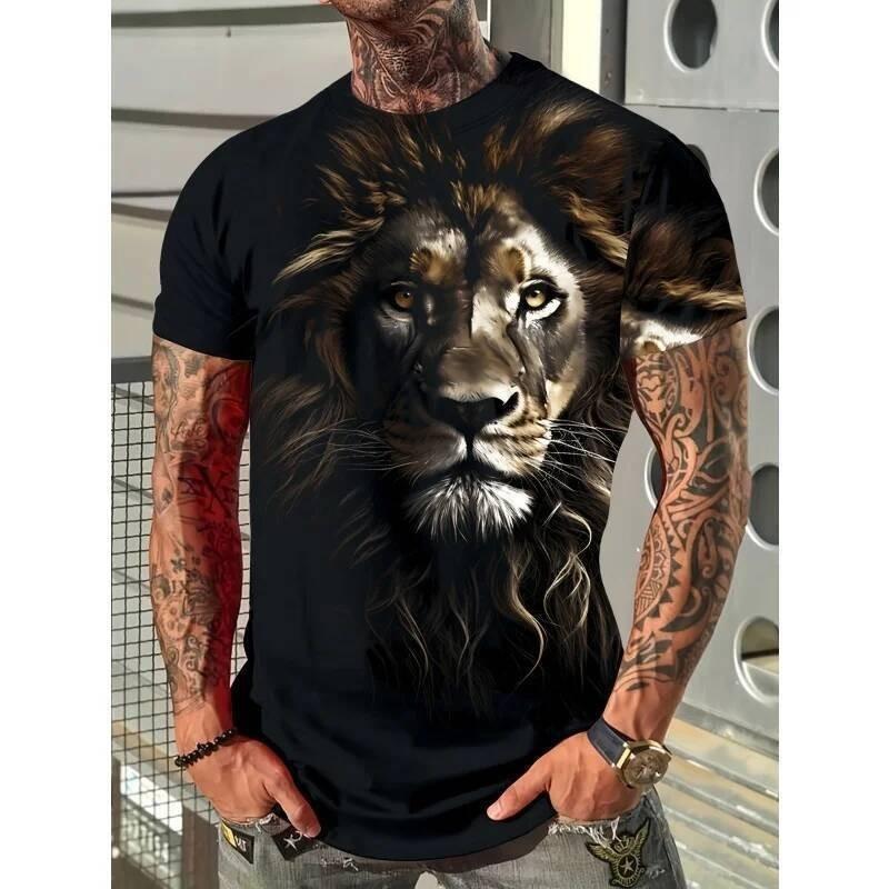 Cool Tiger and Lion Pattern Men's T-shirt Fun Animal 3D Printing T-shirt Summer Fashion Round Neck Top Extra Large Short Sleeve T-shirt