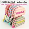 Custom Embroidered Striped Makeup Bag Personalized Colorful Travel Toiletry Organizer Bridesmaid Holiday Essentials Pouch