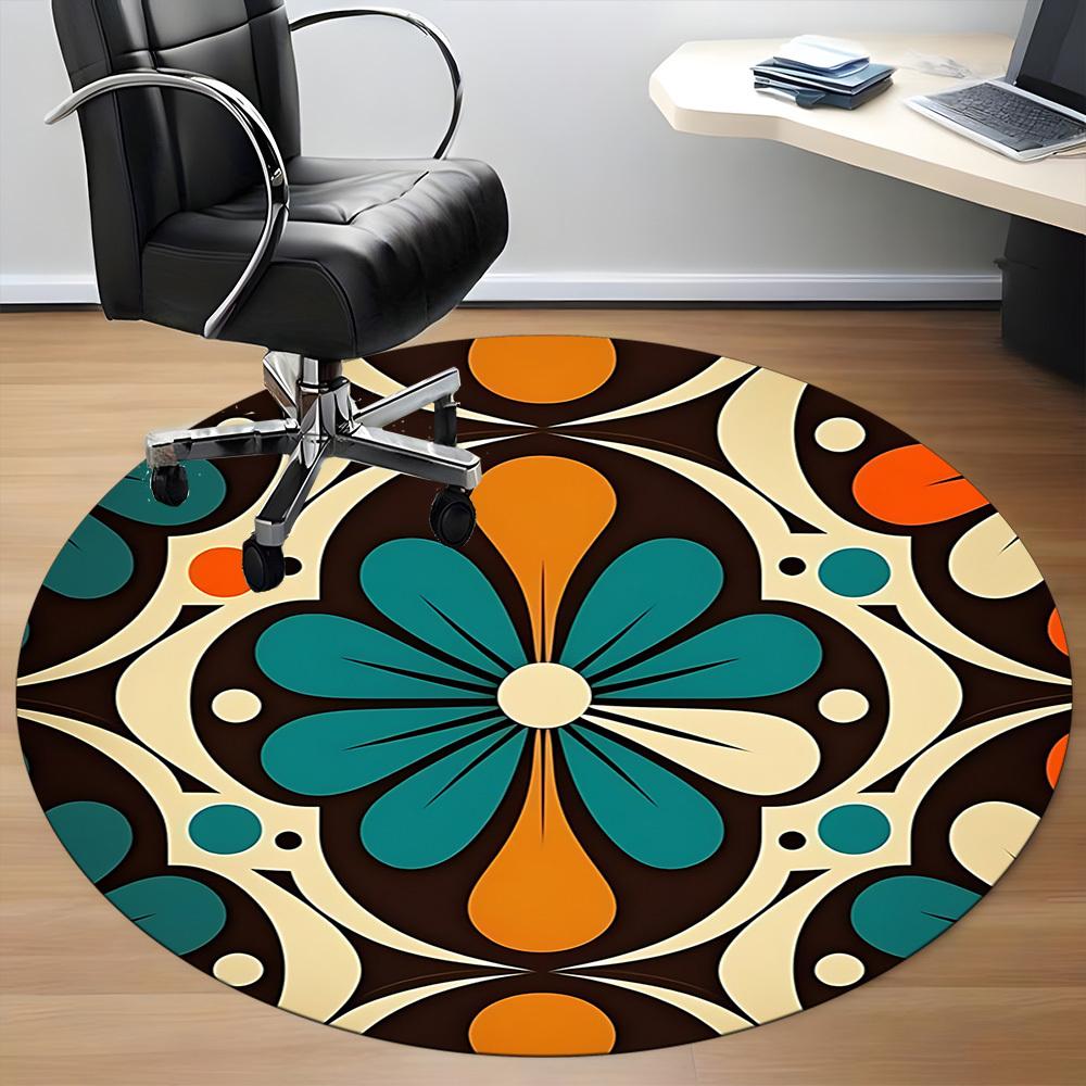 1PC Floral Pattern Office Round Area Rug, Mat Suitable For Office, Under Office Chairs Bedroom Living Room Home Decor, Room Deco