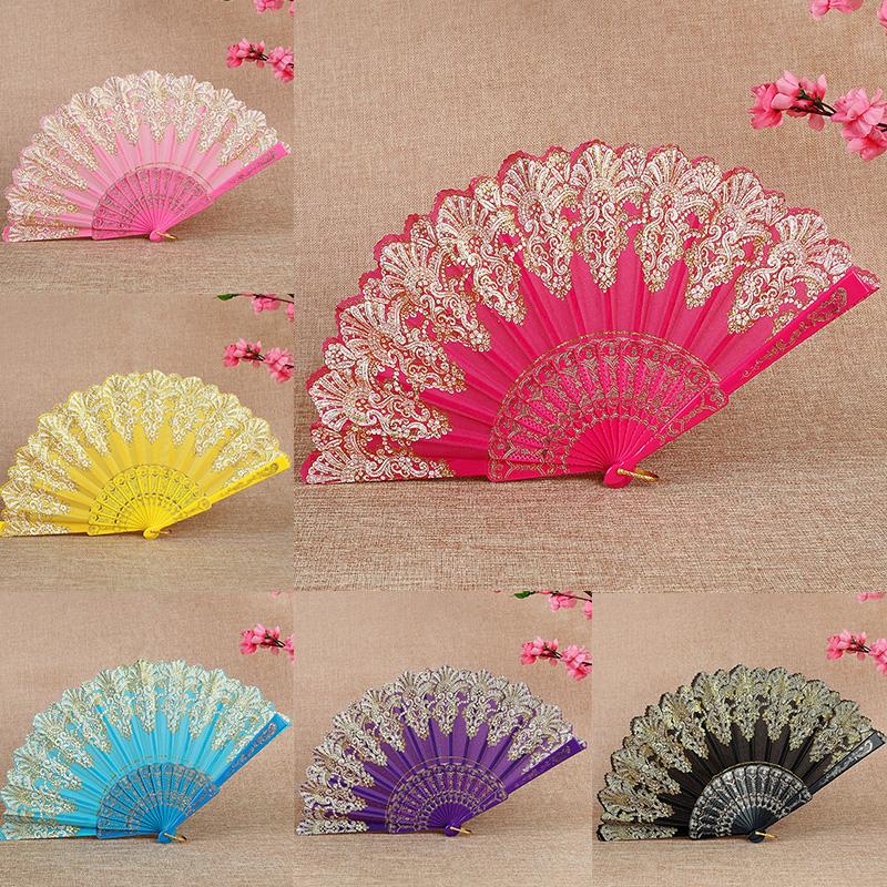 1PC Folding Fans Dance Party Show Chinese Style Cloth Printed Pattern Performance Props Art Craft Gift