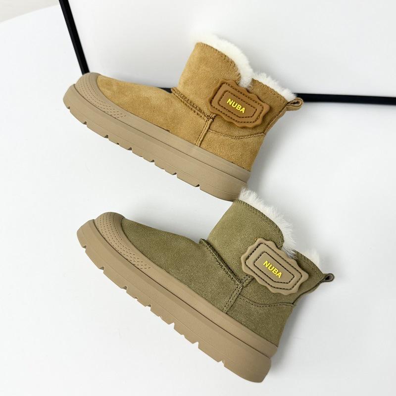 Children's Warm Snow Boots Leather and Fur Short Boots Waterproof and Non-slip One-step Cotton Shoes