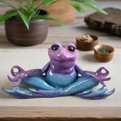 Meditation Frog Statue Sitting Frog Figurine Resin Animal Sculpture Indoor Outdoor Garden Desktop Decoration Ornament