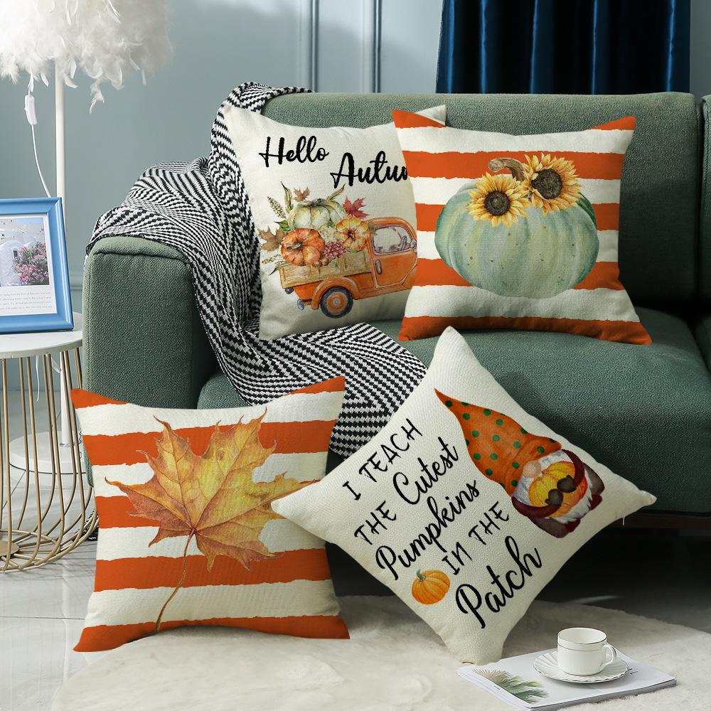 Autumn Harvest Pillow Cover Plaid Maple Leaf Truck Pumpkin Pillow Pillow Cover Home Cushion Cover