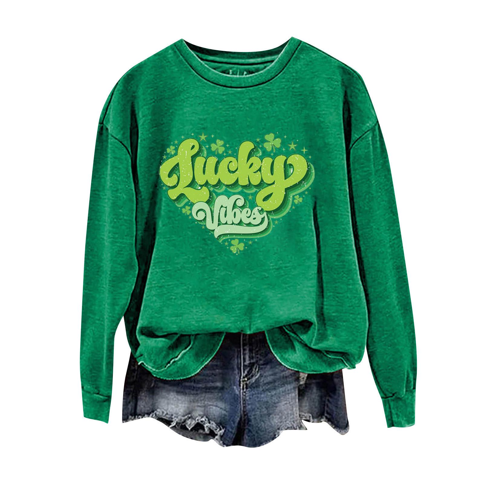 

Женские топы с круглым вырезом, хлопковый женский повседневный модный пуловер с длинным рукавом и круглым вырезом L зелёный