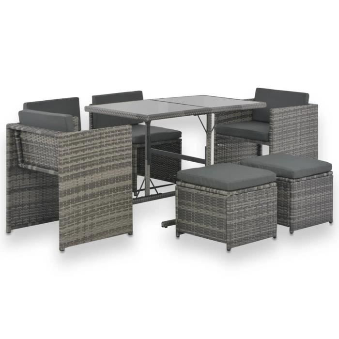 VidaXL Garden Dining Furniture 7pcs and Cushions Wicker Resin Grey
