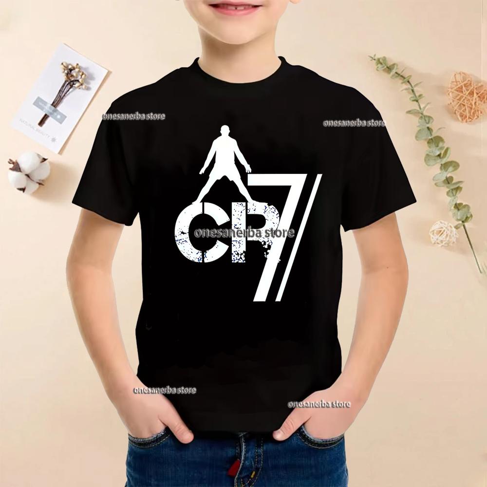 New Summer Polyester Children T-shirts Kids Soccer Clothing CR7 Ronaldo Printed Outdoor Boys Girls T-shirts Sport Fashion Ages 5-14