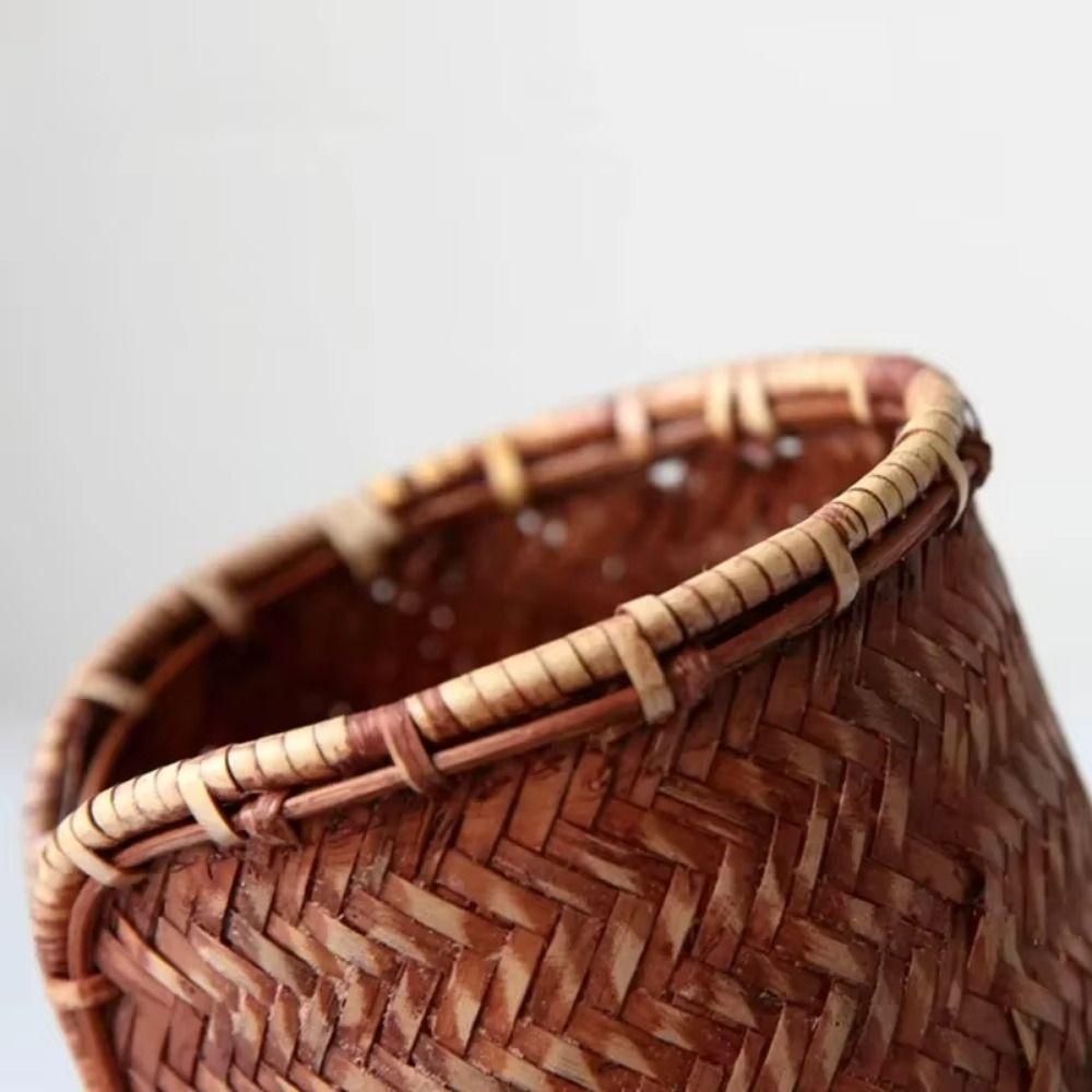Bamboo Woven Tea Cup Storage Basket Handmade Paper Cup Dispenser Cup Holder Rack  Countertop
