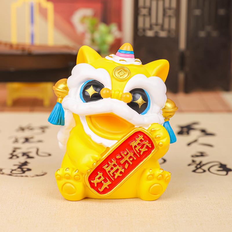 Cute Mini Fortune Dance Lions Figurine Blessing  Year Dance Lions Statue Chinese Style Lucky Small Ornament