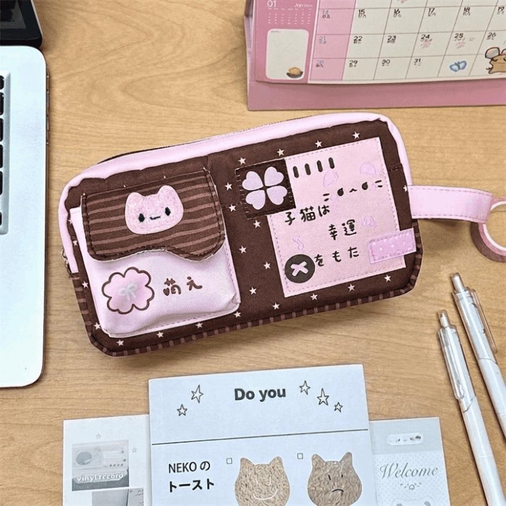 Large Capacity Pen Pouch Four-Leaf Clover Print Stationery Bag Pencil Pouch Stationery Storage