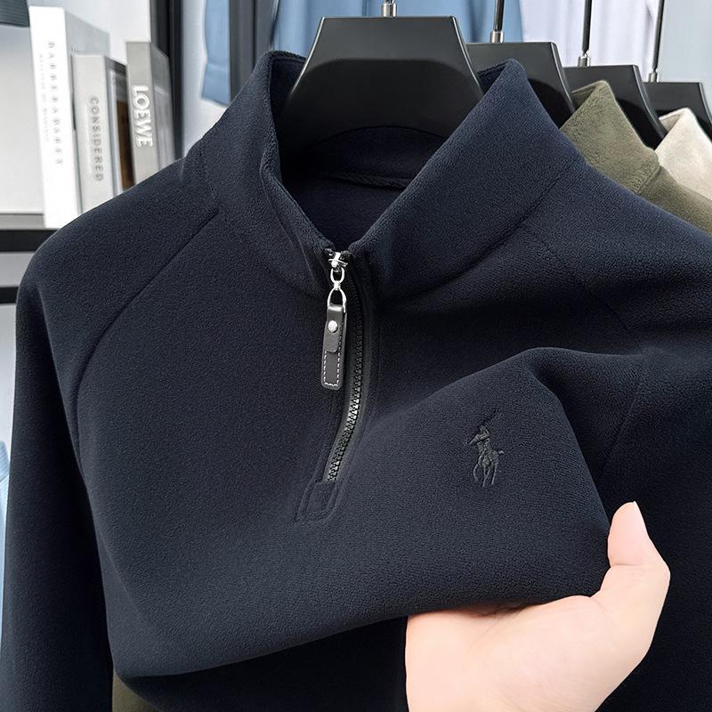Herren Stickerei Wolle Plüsch Halbreißverschluss Hoodie - Verdicktes Herbst/Winter Basisschicht Oberteil