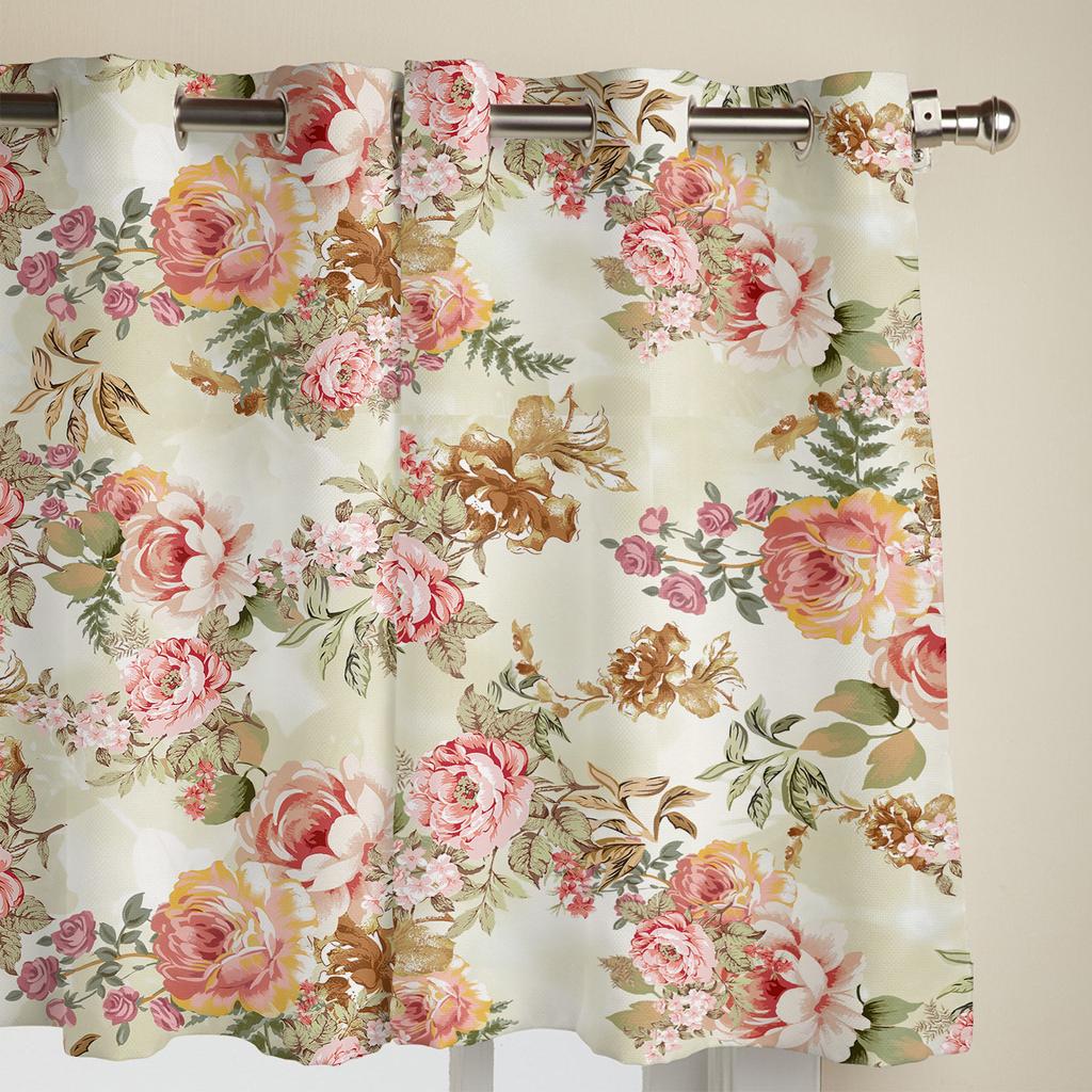 Vintage Flower Leaf Abstract Window Curtain Living Room Luxury Valance Curtain for Bedroom Home Kitchen Decor Curtain