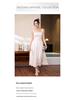 Elegant French Style Acetate Crinkled Strappy Long Dress for Mature Women