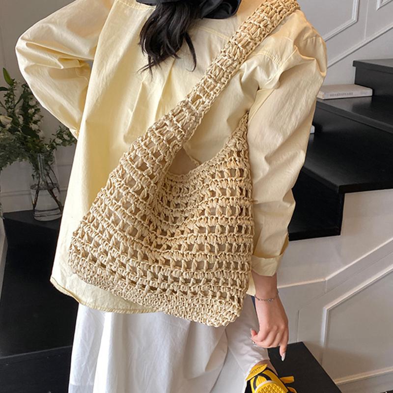 Summer Straw Woven Bag for Women Shoulder Bag Raffia Paper Rope Boho Beach Handbags Casual Messenger Crossbody Bag Female Purse