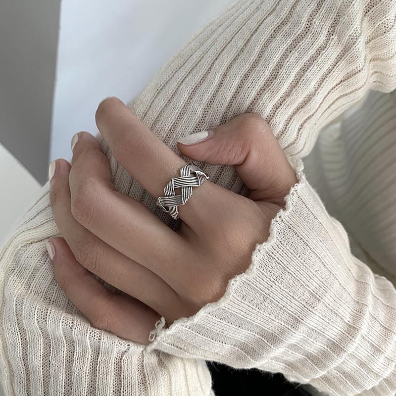 Stylish Retro S925 Sterling Silver Ring Unique Geometric Design Size Adjustable