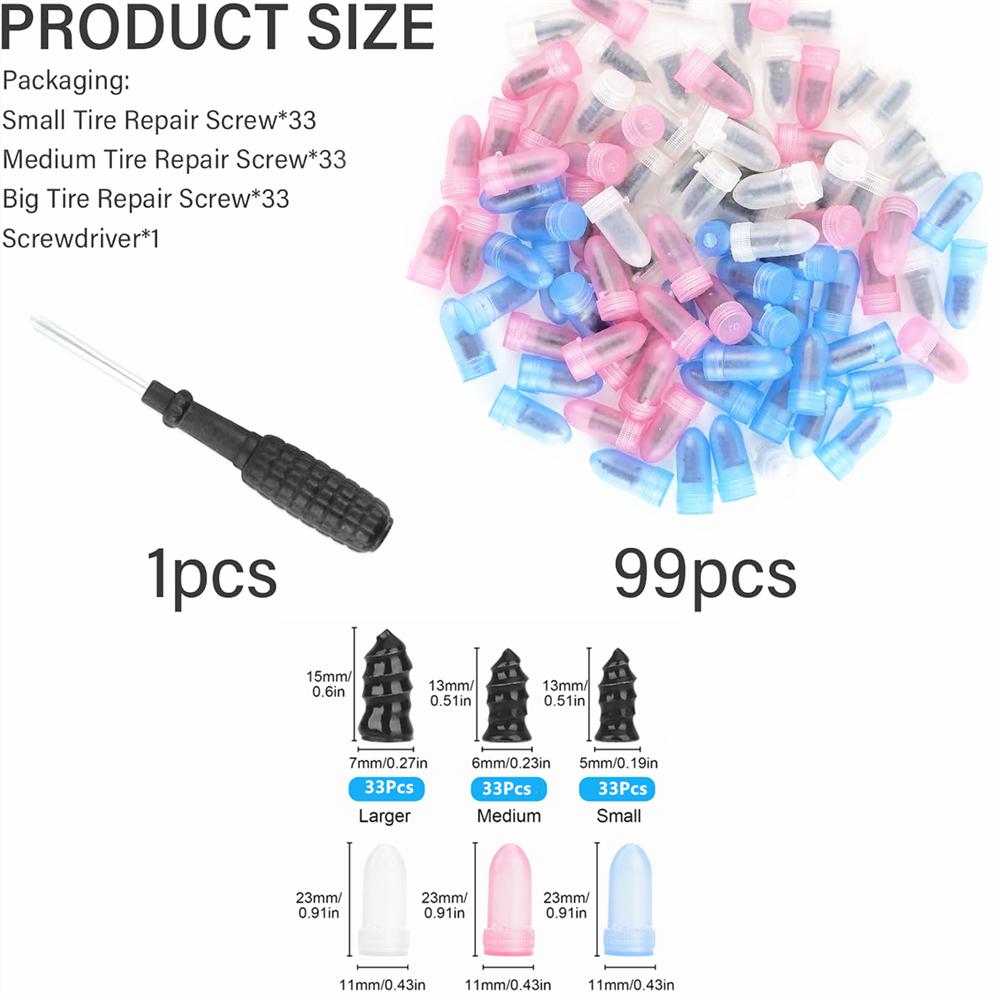 100Pcs Tire Repair Rubber Nails Tyre Puncture Repair Screws Kit With Screwdriver