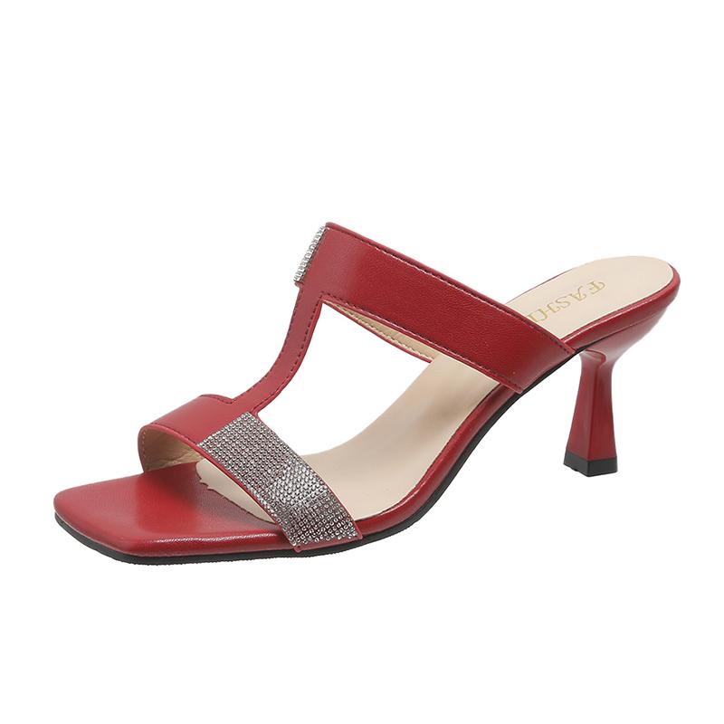 Fashion Women's Slippers 2024 Summer New Fairy Style Fashion Internet Celebrity Slim Heels Wearing Off Line Slippers Women's Shoes