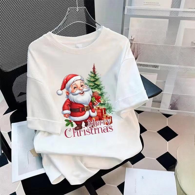 Christmas Printed Women's Comfortable T-shirt Personalized Commuter Versatile Casual Soft Short Sleeved Cotton T-shirt