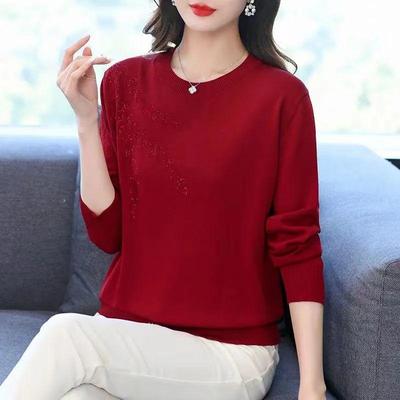 Maglione lavorato a maglia da donna per madri di mezza età e anziane, maglione dimagrante con scollo rotondo