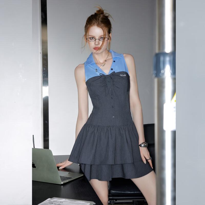 

UNIFREE Chic Color-Block Faux Two-Piece Mini Dress XL